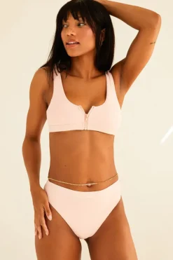 Online Wave Front Zipper Closure Bikini Top Tops|Scoop Neck