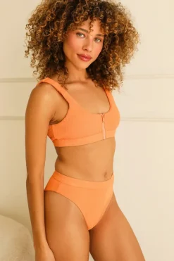 Sale Wave Front Zipper Closure Bikini Top Tops|Scoop Neck